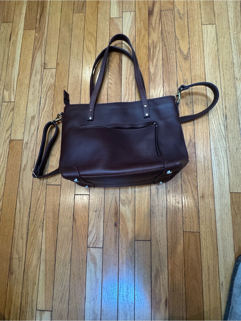 Women's Deep Brown Leather Tote with Removable Shoulder Strap